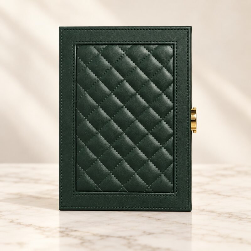 Premium Green Jewelry Box with Quilted Design & Gold Clasp
